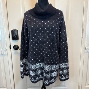 Lands' End Fair Isle Cowl Neck Pullover Sweater Women's M (10-12) Black/White